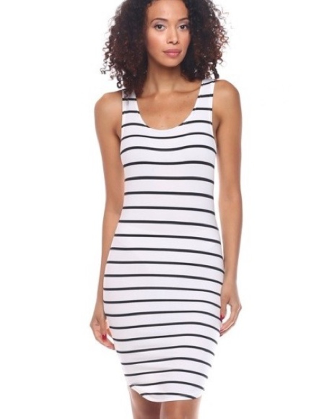 Striped Sleeveless Midi Dress in White and Black